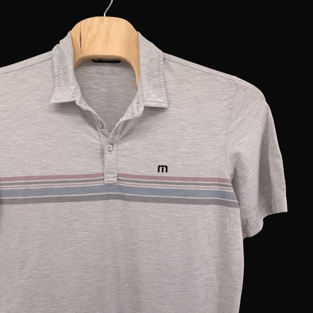Travis Mathew Polo Shirt Men XL Pre-Owned Gray Striped Chest Performance Stretch